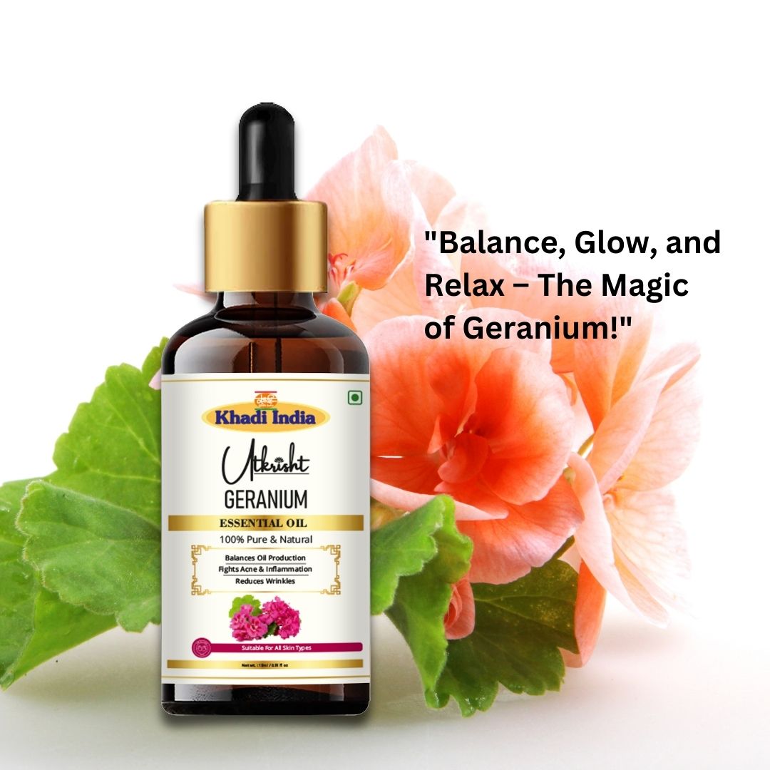 Khadi Geranium Essential Oil – 100% Pure & Natural Aromatherapy Oil for Skin, Hair & Stress Relief