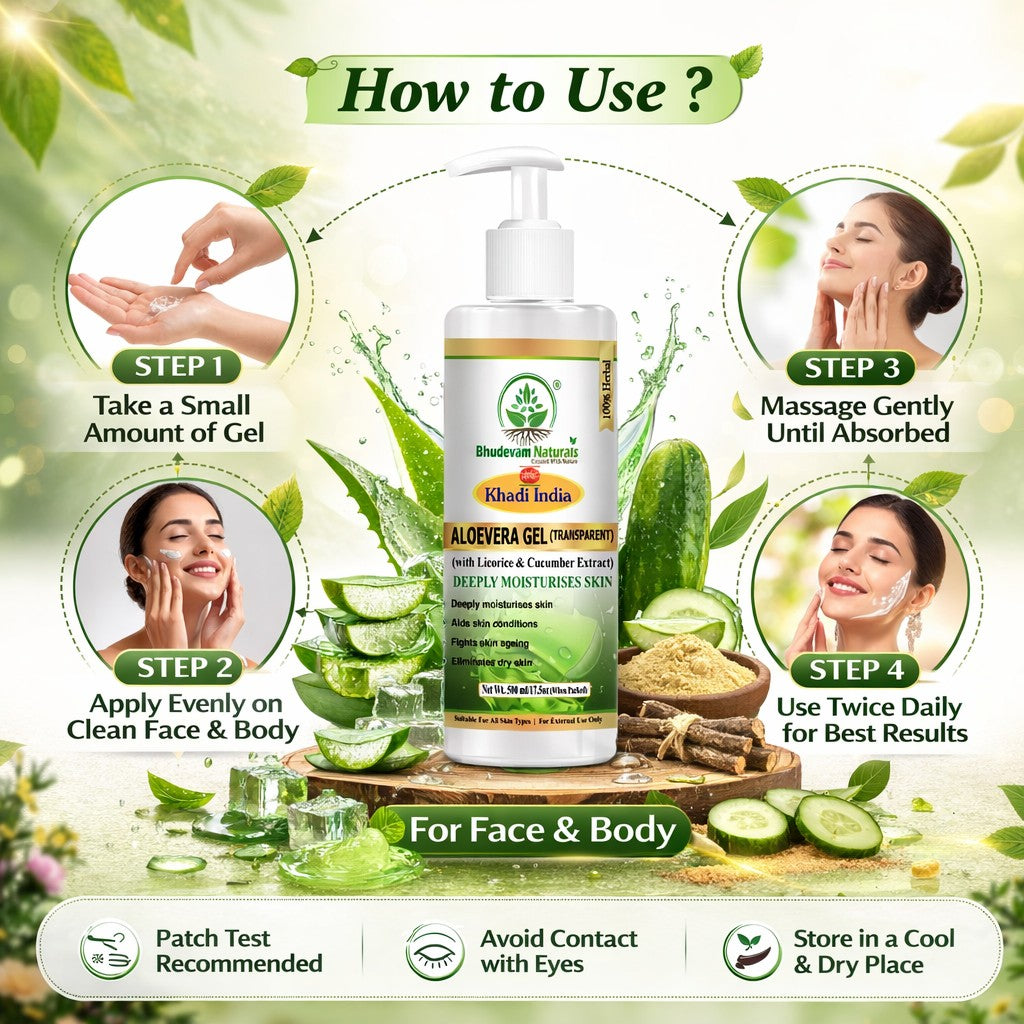 Bhudevam Naturals Khadi Aloe Vera Gel for Acne & Pimples – Reduces Redness & Blemishes Transparent- 500GM