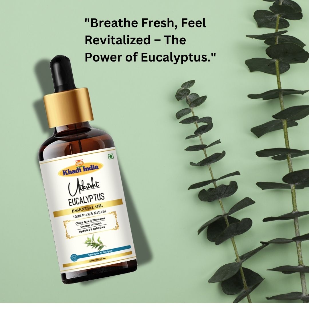 Khadi Eucalyptus Essential Oil | Pure & Natural Eucalyptus Oil for Body Care, Aromatherapy & Relaxation | Refreshing Herbal Essential Oil for Massage & Steam Inhalation | 15 ml