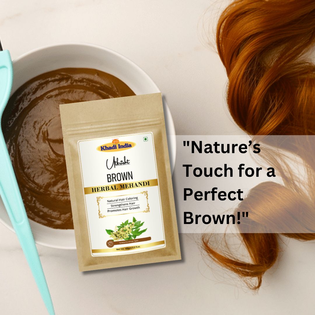 Khadi Brown Hair Mehndi | Natural Henna-Based Herbal Hair Colour | With Amla, Bhringraj & Neem | Helps Cover Grey Hair & Condition Hair | 80 gm