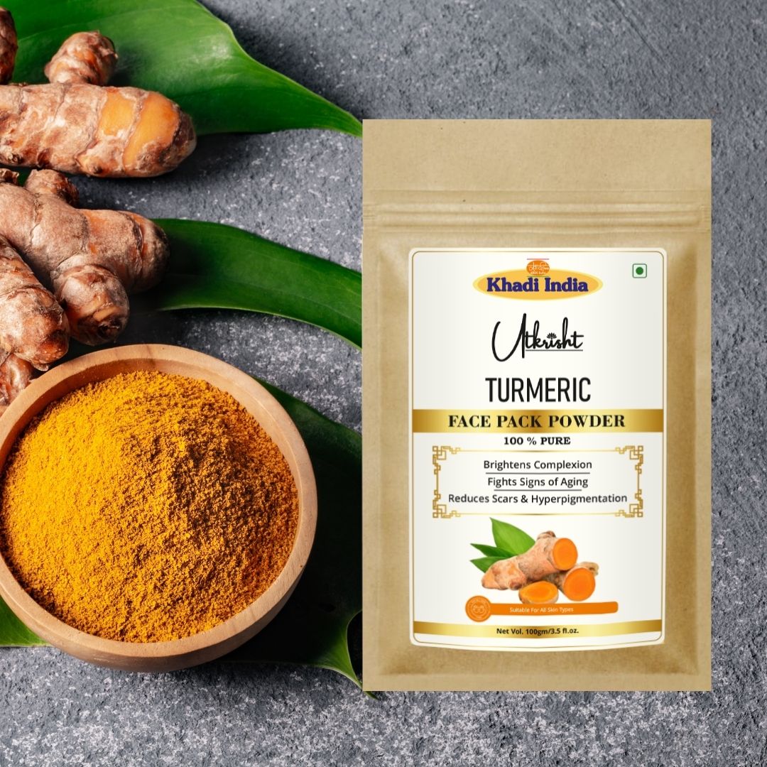 Khadi Turmeric Powder for Face & Body | 100% Pure Natural Haldi Powder | Ayurvedic Skin Brightening, Acne-Prone & De-Tan Care | Helps Improve Skin Glow & Even-Toned Appearance | Herbal Face & Body Pack | For All Skin Types | 100 gm