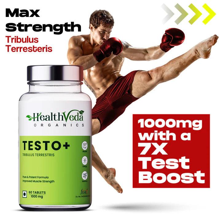 Health Veda Organics Testo+ with Tribulus & Ashwagandha for Metabolic Strength - 60 Veg Tablets