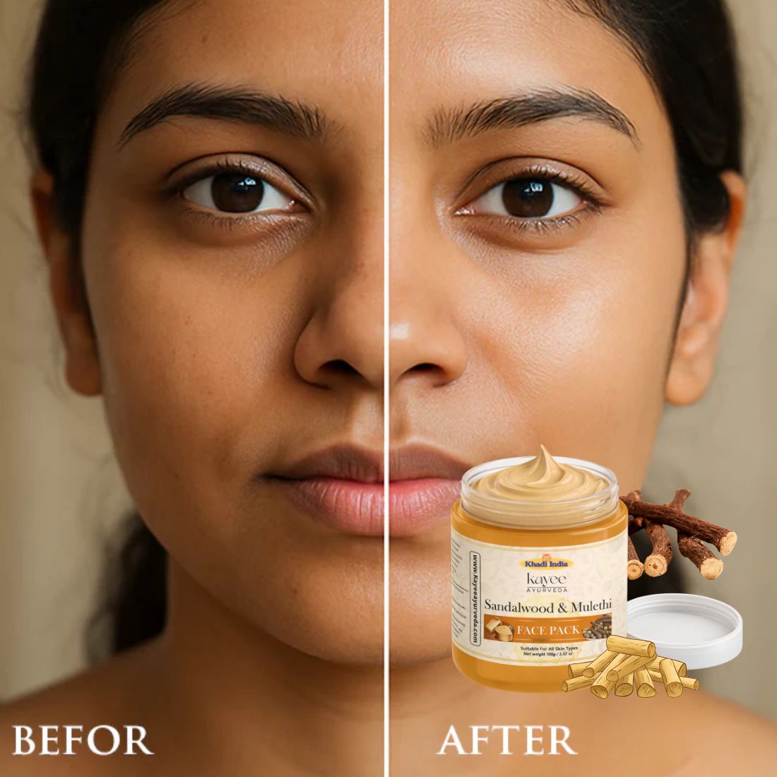 Kayee Ayurveda Sandalwood & Mulethi Face Pack for Men & Women | Herbal Facial Mask with Chandan & Licorice for Dull & Uneven-Looking Skin | Helps Remove Dirt, Excess Oil & Surface Impurities for Soft, Smooth & Radiant-Looking Skin