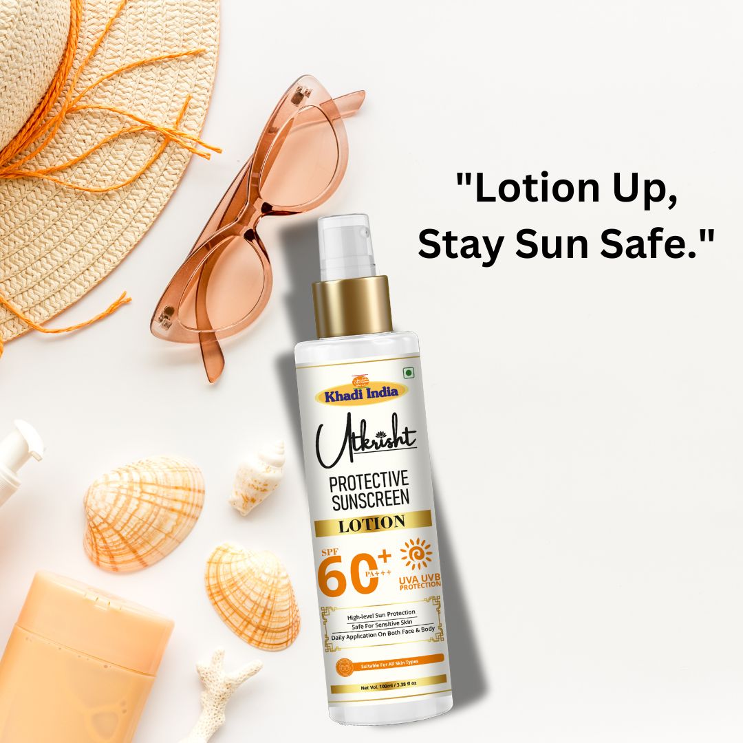 Khadi SPF 60 Sunscreen Lotion | Broad Spectrum UVA & UVB Sun Protection | Herbal Sunblock for Face & Body | Helps Protect Skin from Sun Tan & UV Damage | 100 ml