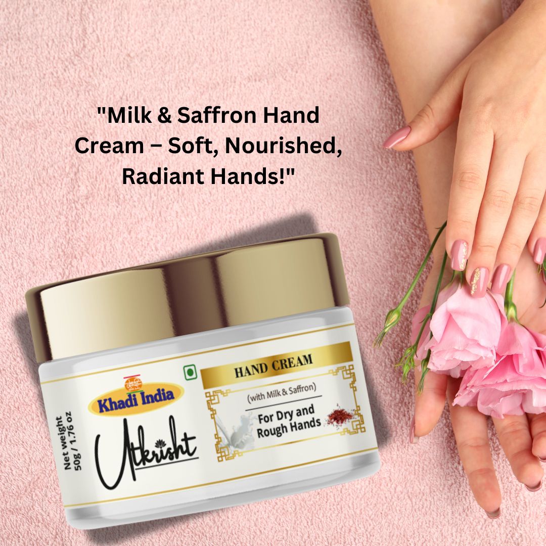 Khadi Essentials Milk & Saffron Hand Cream (50g) | For Soft, Smooth Hands, Intense Moisturization & Brightening