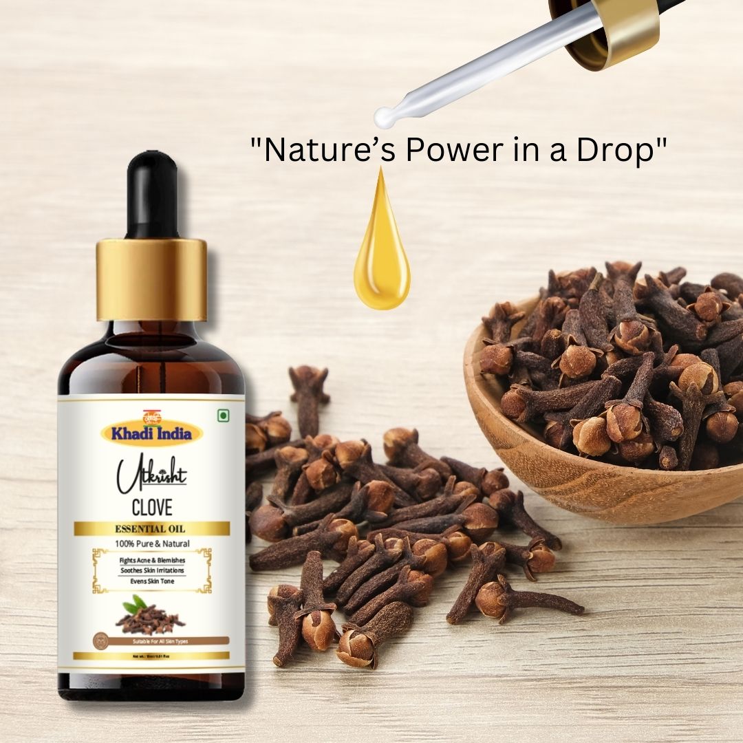 Khadi Clove Essential Oil | Pure & Natural Clove Oil for Body Massage & Aromatherapy | Warming Herbal Essential Oil for Oral Care Routines & Relaxation | 15 ml`