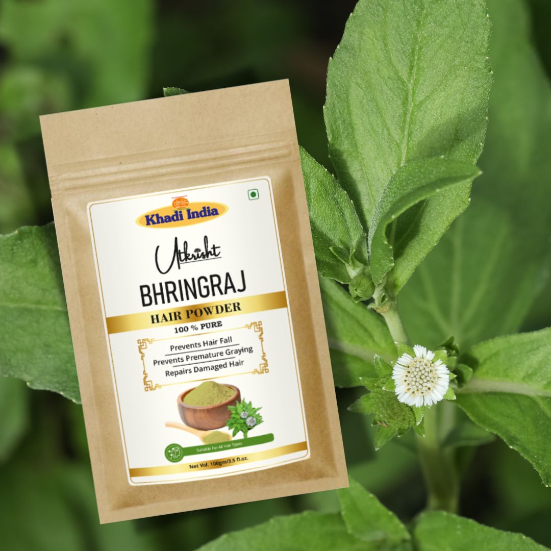 Khadi Bhringraj Powder for Hair & Scalp | 100% Natural Bhringraj Leaf Powder | Hair Fall, Hair Strength & Scalp Nourishing Care | Helps Improve Hair Texture & Shine | Herbal Hair Pack | For All Hair Types | 100 gm