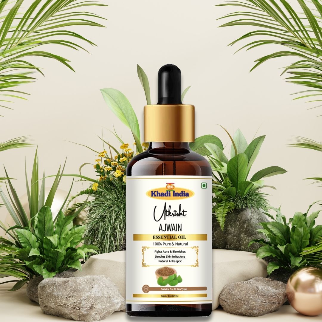 Khadi Ajwain Essential Oil | Pure & Natural Ajwain Oil for Body & Wellness Care | Herbal Essential Oil for Digestive Wellness, Massage & Relaxation | Aromatherapy Oil | 15 ml