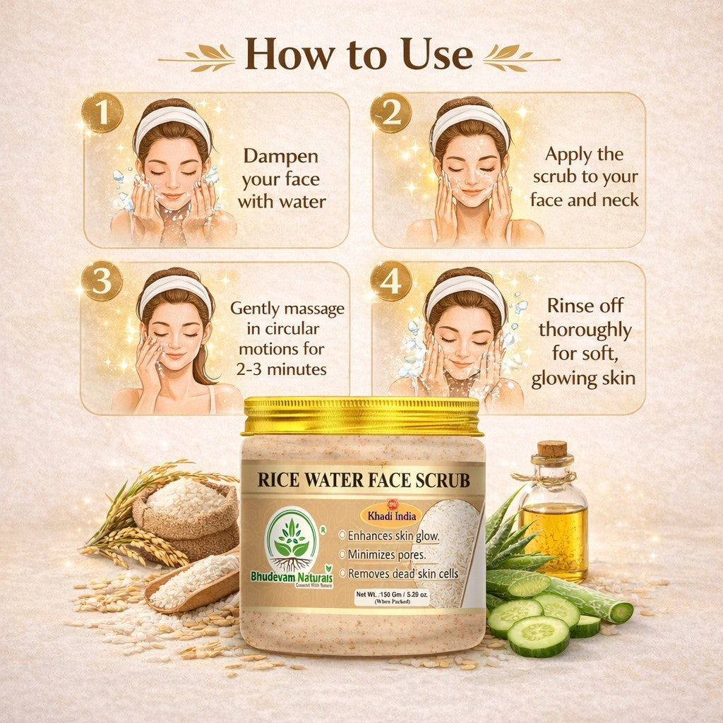Bhudevam Naturals Khadi Rice Water Face Scrub for Women & Men – Gentle Exfoliation for Clear, Smooth & Radiant Skin-150GM
