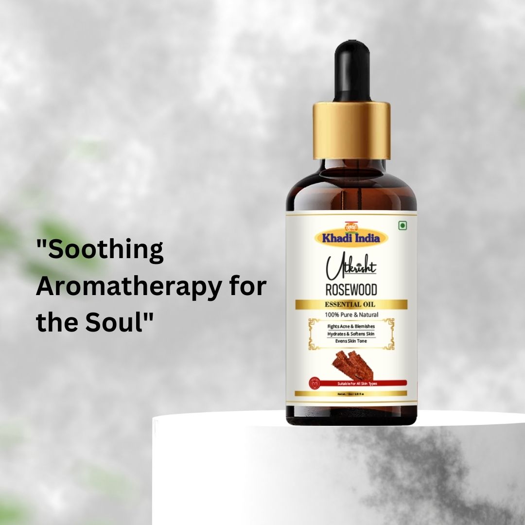 Khadi Rosewood Essential Oil | Pure & Natural Rosewood Oil for Face & Body Care | Essential Oil for Glowing-Looking Skin, Relaxation & Aromatherapy | Floral-Woody Wellness Oil | 15 ml