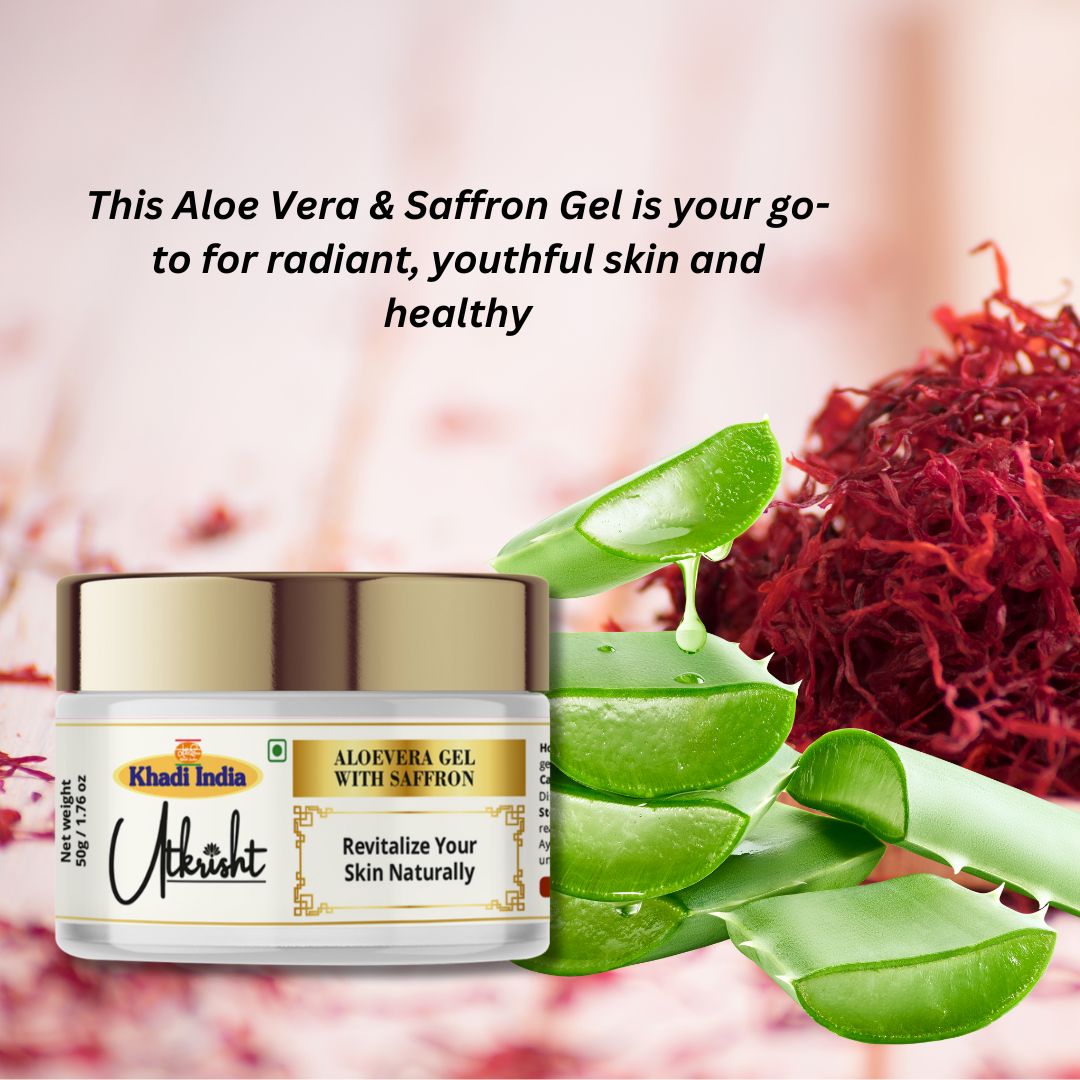 Khadi Aloe Vera Saffron Gel for Face & Skin | Hydrating & Brightening Gel for Glowing Skin | Lightweight, Non-Sticky & Non-Greasy Moisturizer | For Men & Women | 50 gm