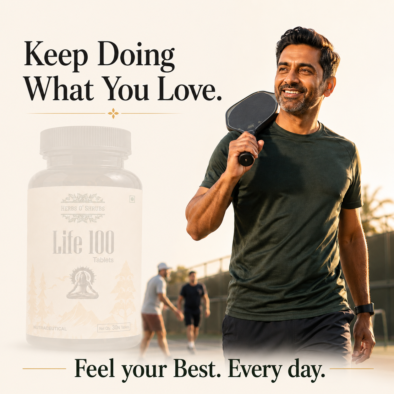 Herbs O' Shrubs Life-100 | Daily Energy, Vitality & Antioxidant Support Tablets | CoQ10, Ashwagandha, Spirulina, Resveratrol & L-Carnitine | Slow Down Aging | Boosts the Immunity, 30 Tablets