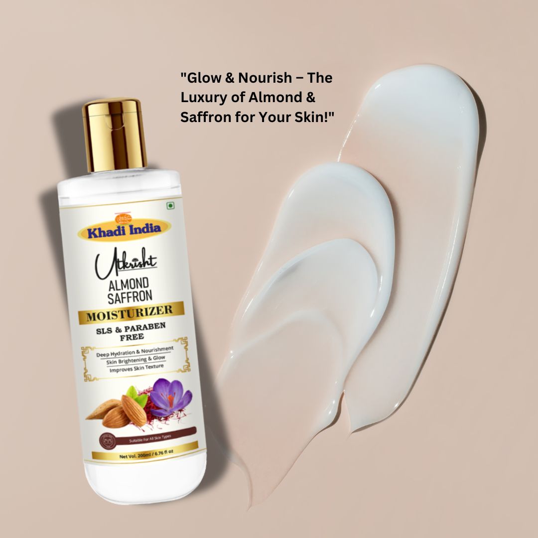 Utkrisht Khadi Pure Almond & Saffron Moisturizer | Deep Nourishing & Brightening Face & Body Cream