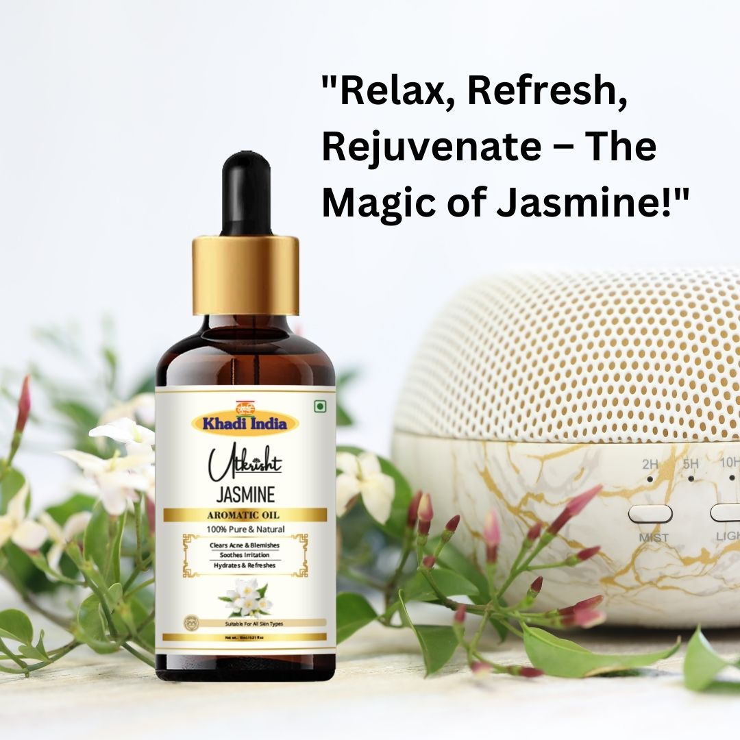 Khadi Jasmine Essential Oil | Pure & Natural Jasmine Oil for Face & Skin Care | Floral Essential Oil for Glowing-Looking Skin, Aromatherapy & Relaxation | 15 ml