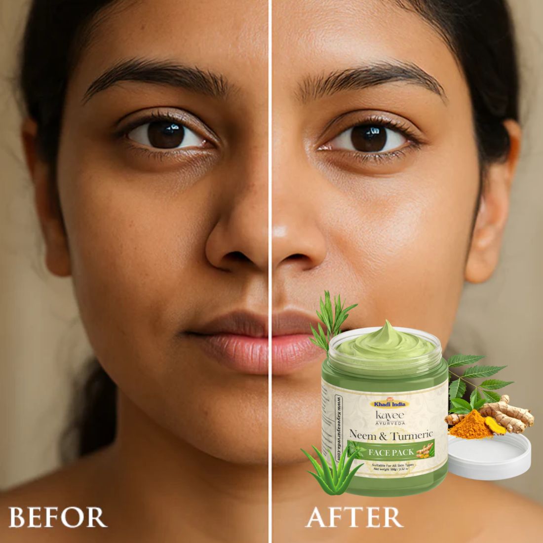 Kayee Ayurveda Neem Turmeric Face Pack for Oily & Acne-Prone Skin | Herbal Facial Mask with Neem & Haldi | Helps Deep Cleanse Skin, Remove Excess Oil & Surface Impurities While Supporting a Fresh & Balanced-Looking Complexion
