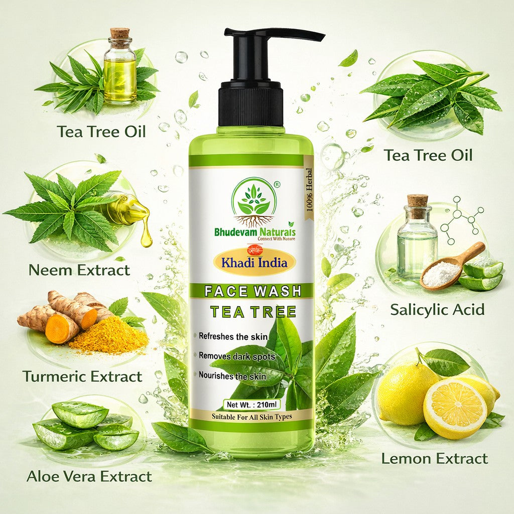 Bhudevam Naturals Khadi Tea Tree Face Wash – Anti-Pimple, Anti-Blemish & Refreshing Formula- 420ML (Pack of 2)