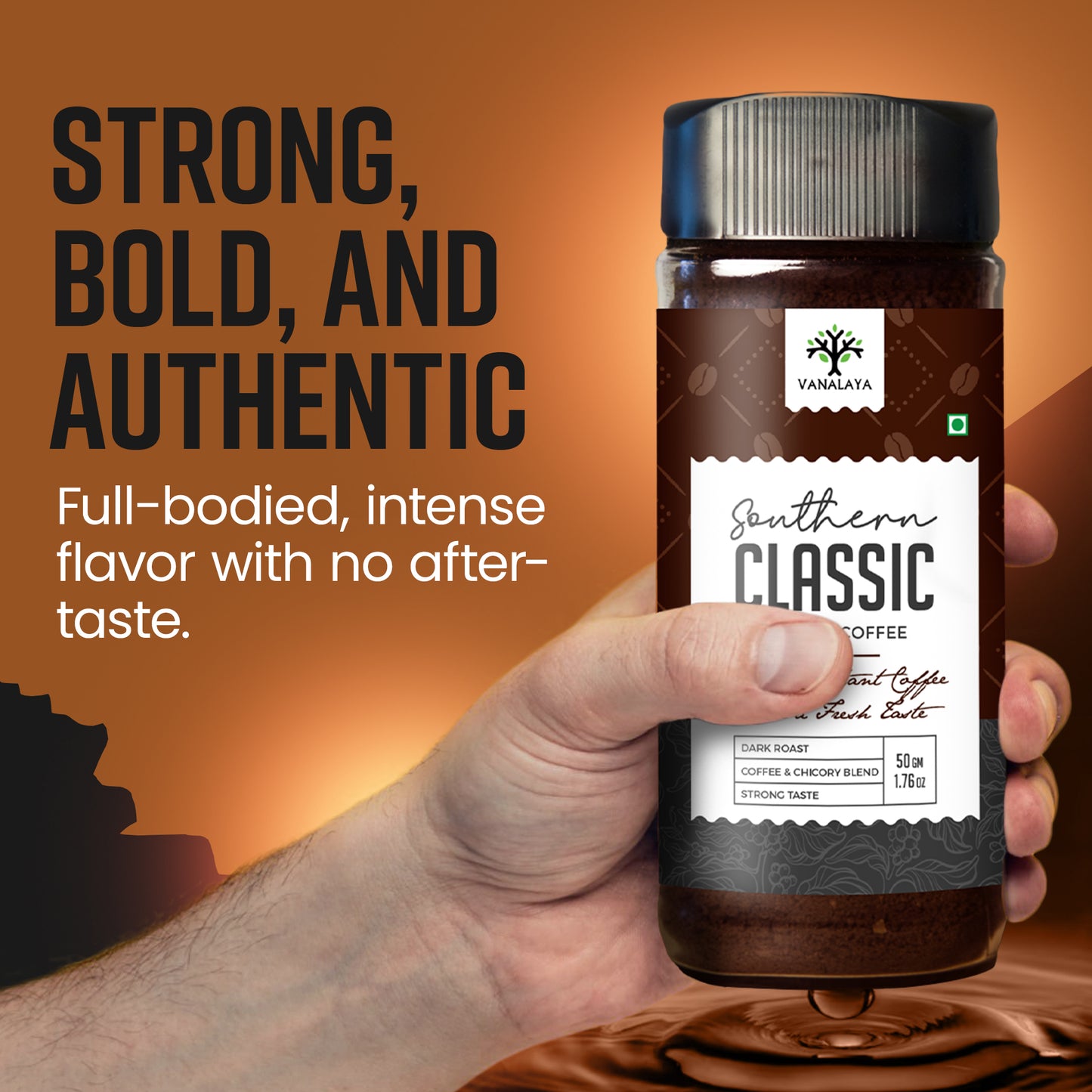 Vanalaya Southern Classic Instant Coffee 70% Arabica & 30% chicory Coffee - 50gm