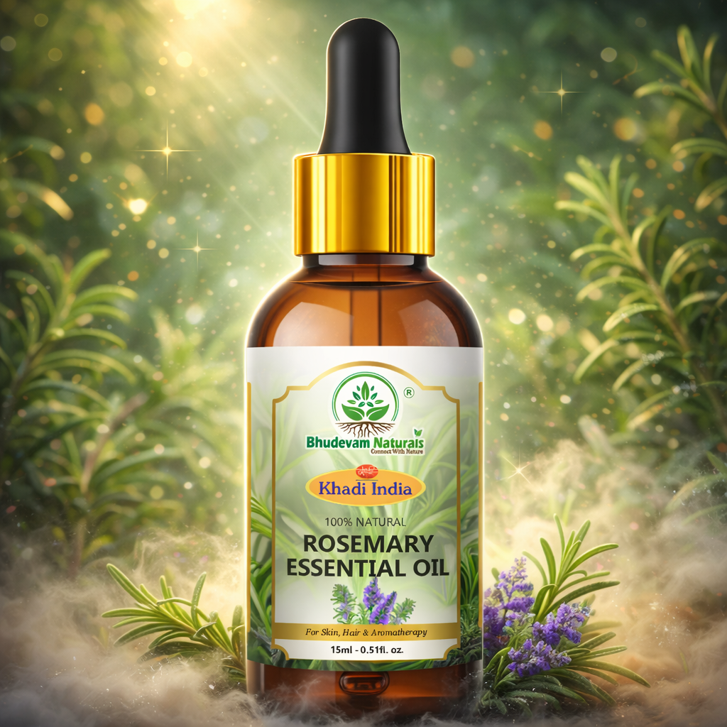 Bhudevam Naturals Khadi Rosemary Essential Oil for Hair Growth, Anti Hair Fall, Aromatherapy, Diffuser & Skin Care -15ml
