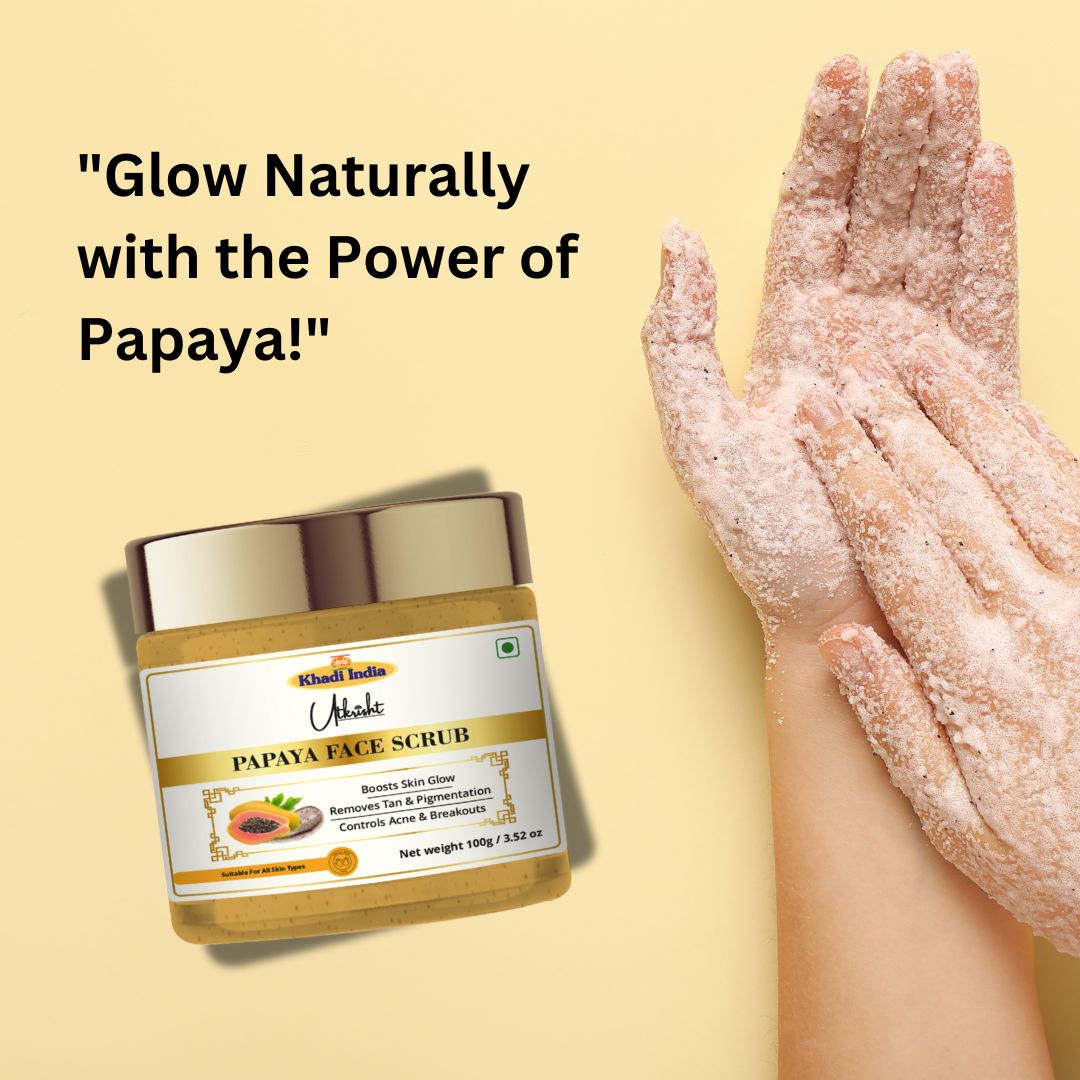 Khadi Papaya Face Scrub | Natural Exfoliating Scrub with Papaya Enzymes | Helps Remove Dead Skin, Dirt & Surface Impurities | De-Tan & Skin Brightening Care | Herbal Ayurvedic Face Scrub for Smooth & Glowing-Looking Skin | For All Skin Types | 100 gm