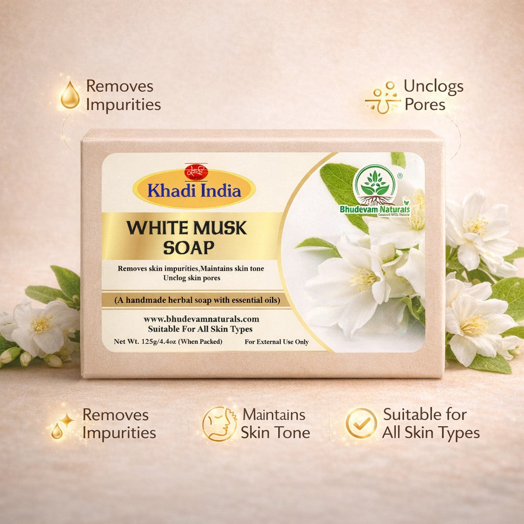Bhudevam Naturals Khadi White Musk Soap – Luxury Fragrance Bath Soap for Soft & Smooth Skin- 500GM (Pack of 4)