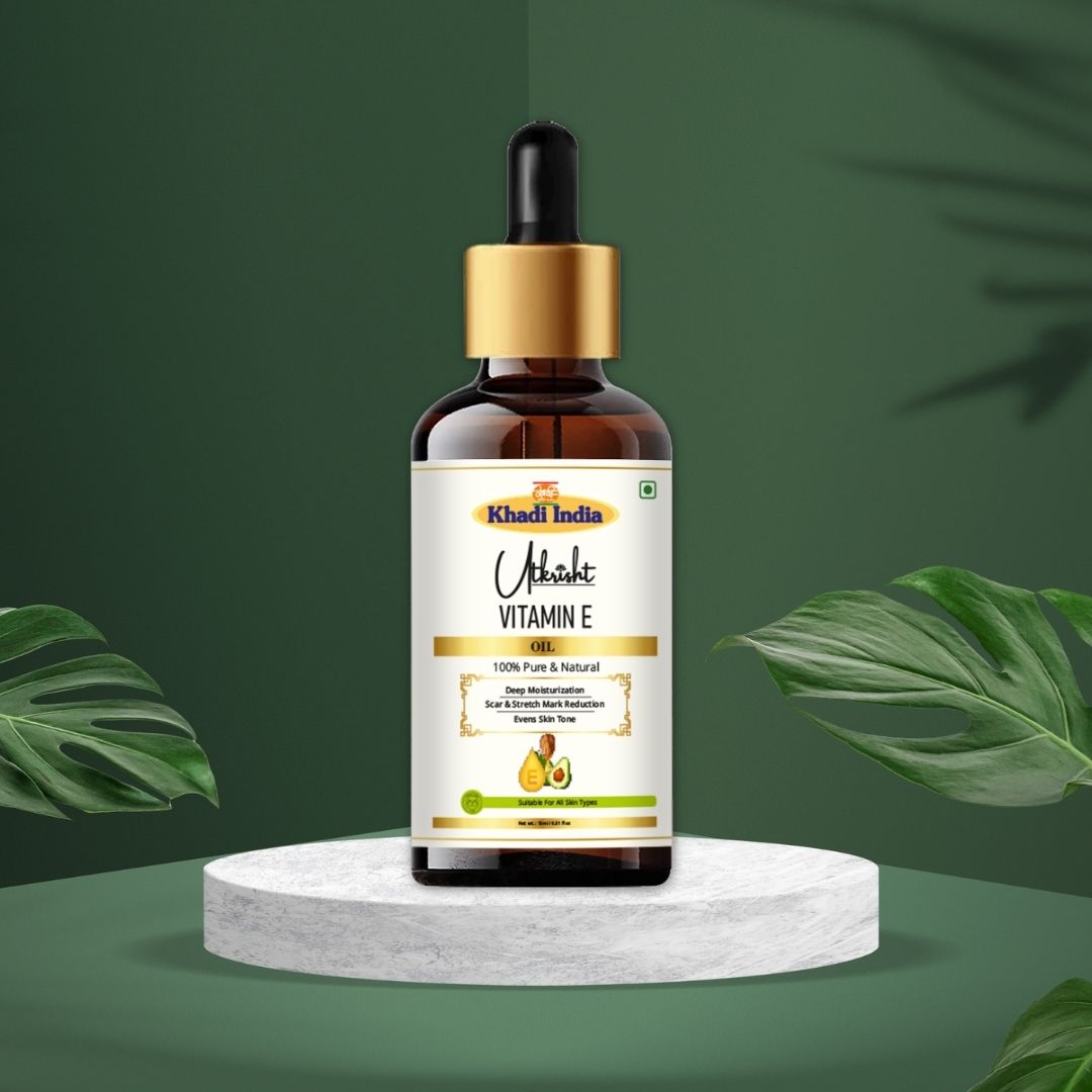Khadi Vitamin E Essential Oil | Pure & Natural Vitamin E Oil for Face, Skin & Hair Care | Moisturising Oil for Soft, Smooth & Glowing-Looking Skin | Hair Nourishing & Wellness Oil | 15 ml