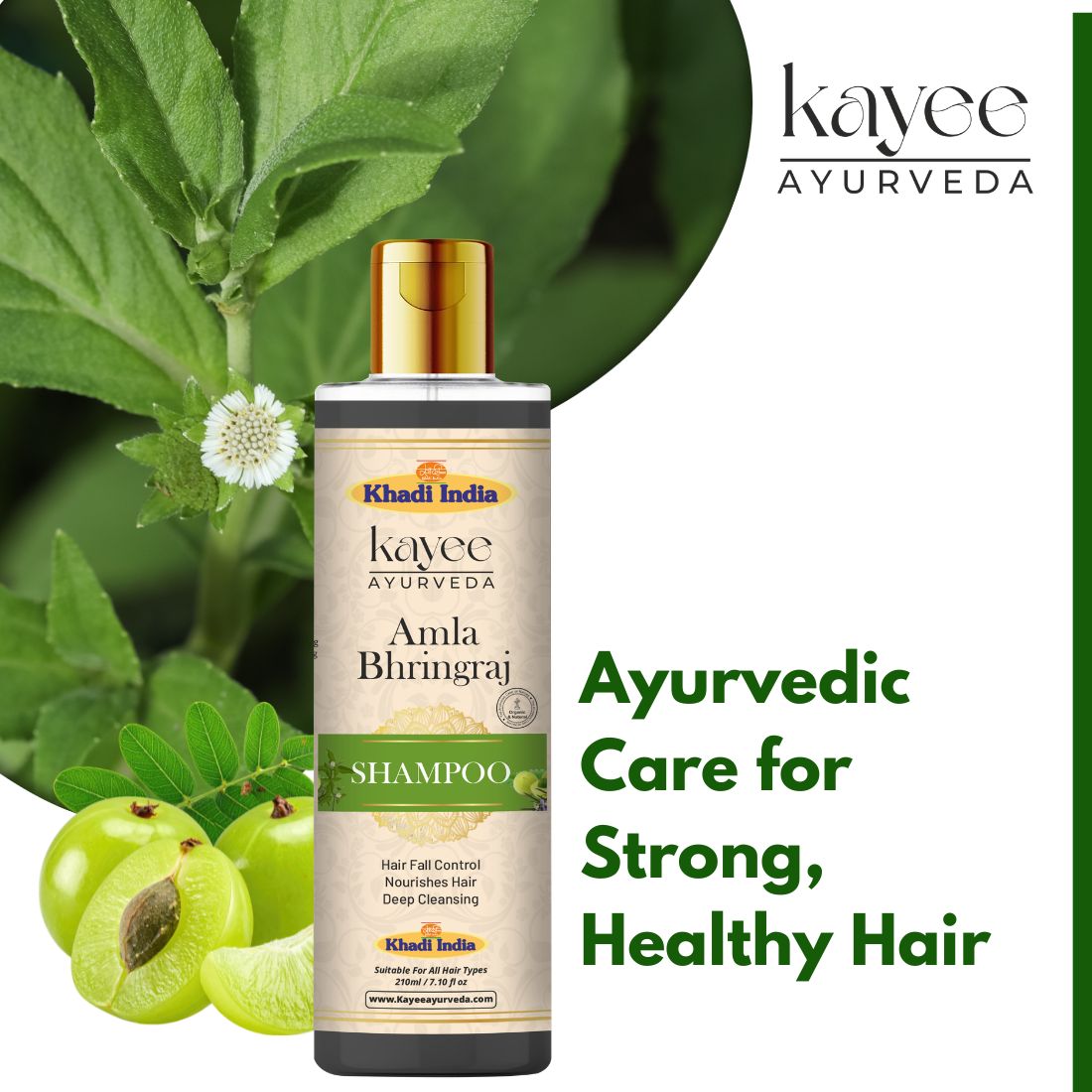 Kayee Ayurveda Amla Bhringraj Shampoo for Hair Growth & Hair Fall Care | Herbal Ayurvedic Shampoo with Amla & Bhringraj for Scalp Cleansing, Hair Nourishment, Strength, Smoothness & Natural Shine | 210 ml