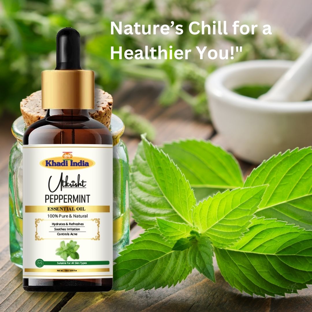 Khadi Peppermint Essential Oil | Pure & Natural Peppermint Oil for Hair & Scalp Care | Herbal Essential Oil for Dandruff & Scalp Refreshing | Cooling Aroma for Hair Care & Aromatherapy | 15 gm