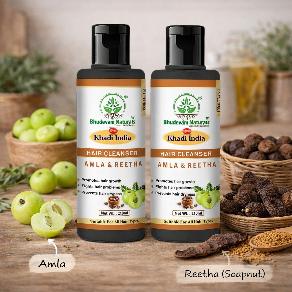 Bhudevam Naturals Khadi Amla Reetha Hair Shampoo for Hair Fall Control & Deep Scalp Cleansing- 420ML( Pack of 2)