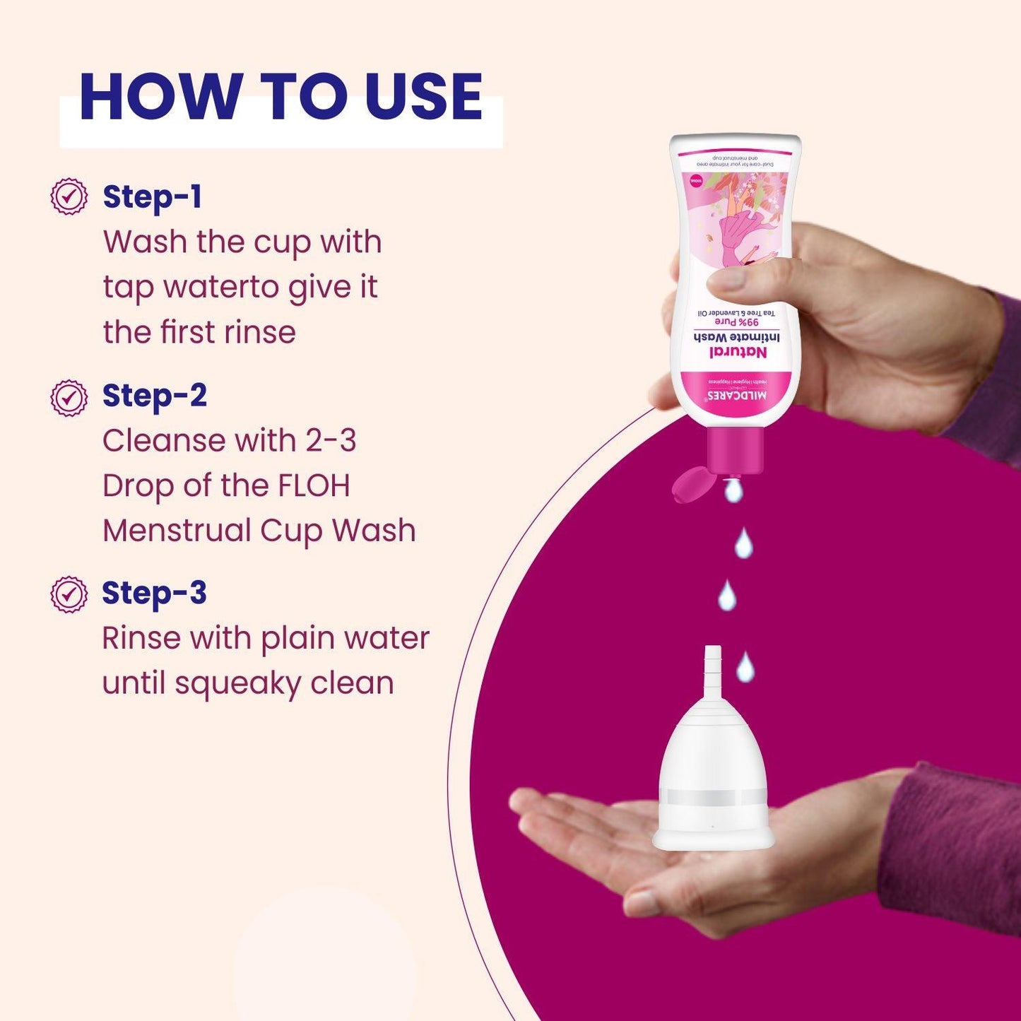 Mildcares Reusable Menstrual Cup with Cup Wash 100ml for Women ph. balance - Ultra Soft, Odor and Rash Free, No Leakage, Protection for Up to 10-12 Hours