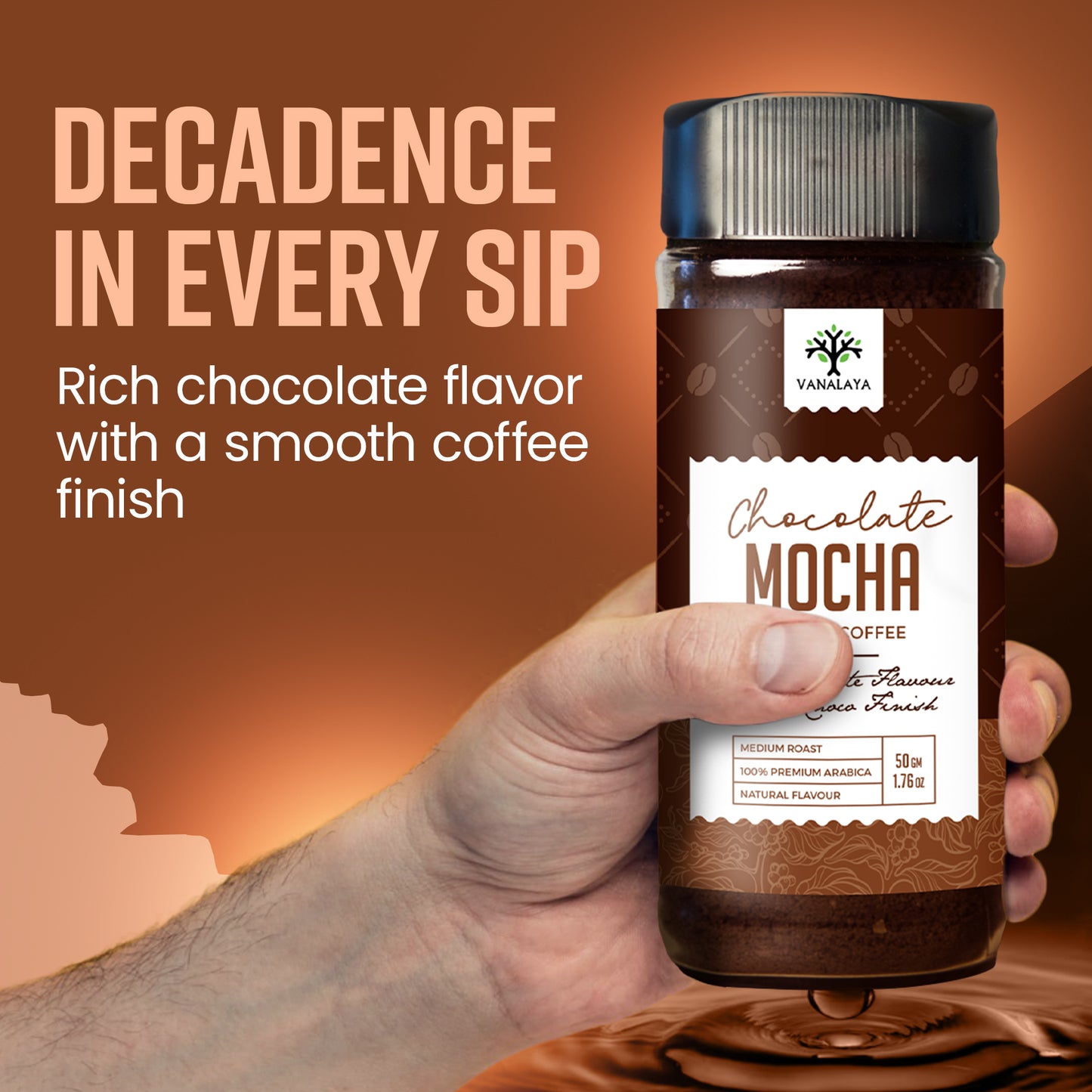 Vanalaya Chocolate Mocha Instant Coffee | 100% Premium Arabica | Natural Chocolate Flavour | Medium Roast