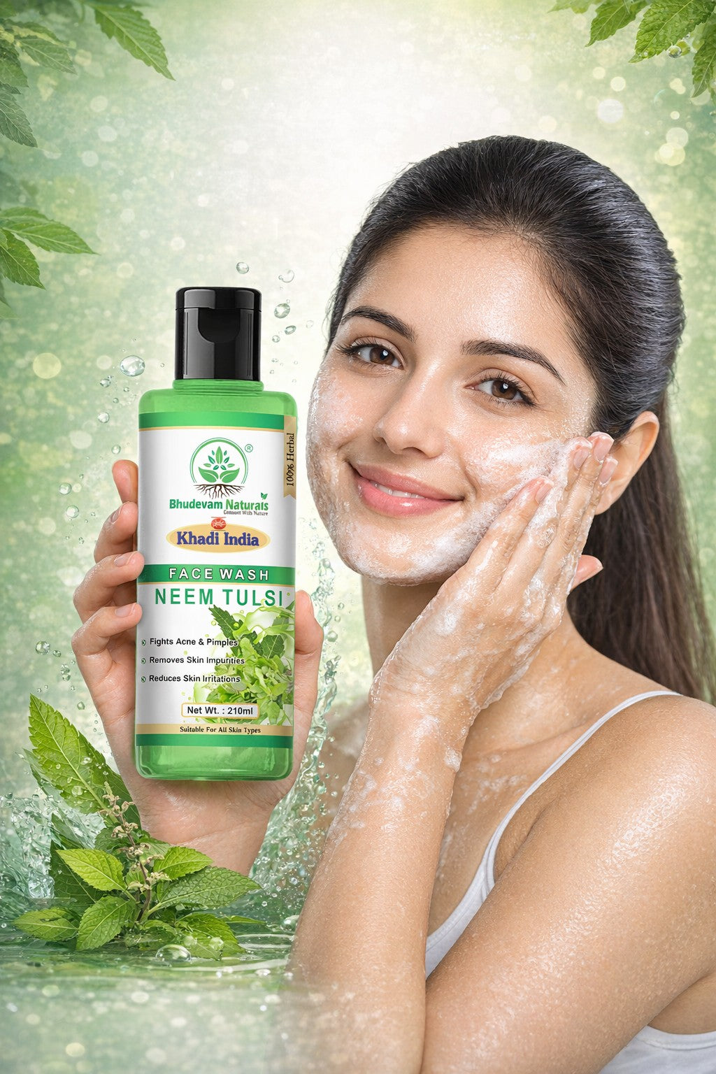Bhudevam Naturals Khadi Neem Tulsi Face Wash for Oily & Acne-Prone Skin - 420ML (Pack of 2)