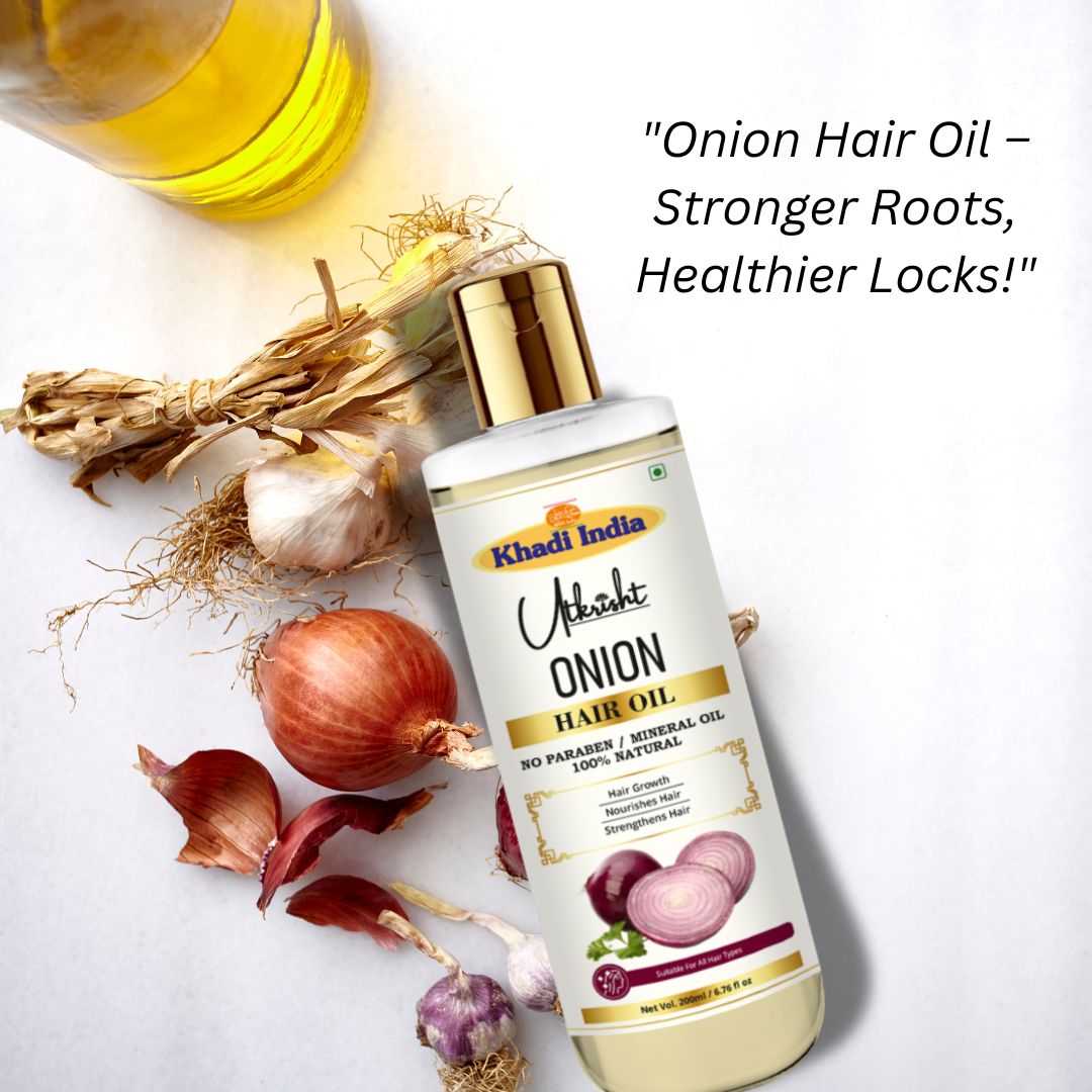 Utkrisht Khadi Pure Onion Hair Oil | For Hair Fall Control, Hair Growth & Scalp Nourishment