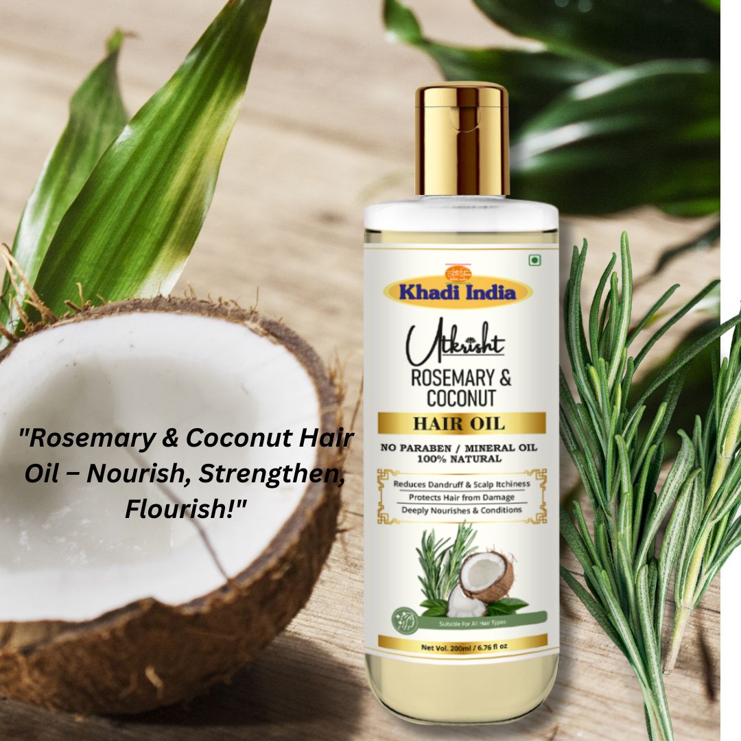 Utkrisht Khadi Pure Rosemary & Coconut Hair Oil | For Hair Growth, Hair Fall Control, Strong, Thick & Shiny Hair