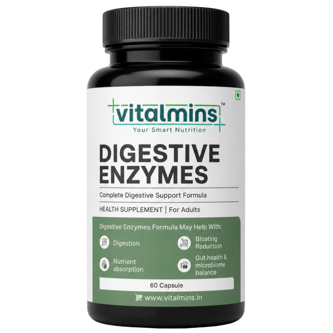 Vitalmins Digestive Enzymes Capsules for Optimal Digestive Health, Nutrient Absorption & Bloating Relief – 60 Capsules