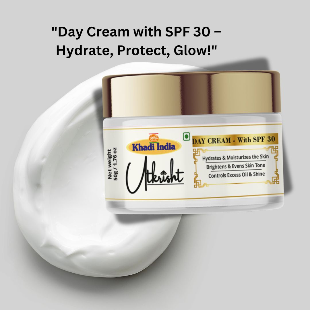 Utkrisht Khadi Pure Day Cream (50g) | Lightweight Hydration, SPF Sun Protection & Glowing Skin