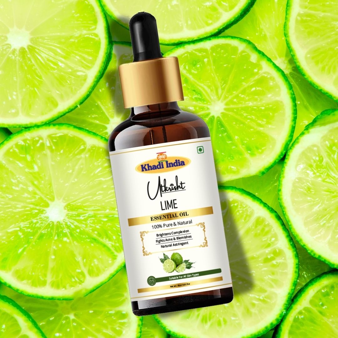 Khadi Lime Essential Oil | Pure & Natural Lime Oil for Face & Skin Care | Essential Oil for Oily & Acne-Prone Skin | Brightening & Refreshing Aromatherapy Oil | 15 ml