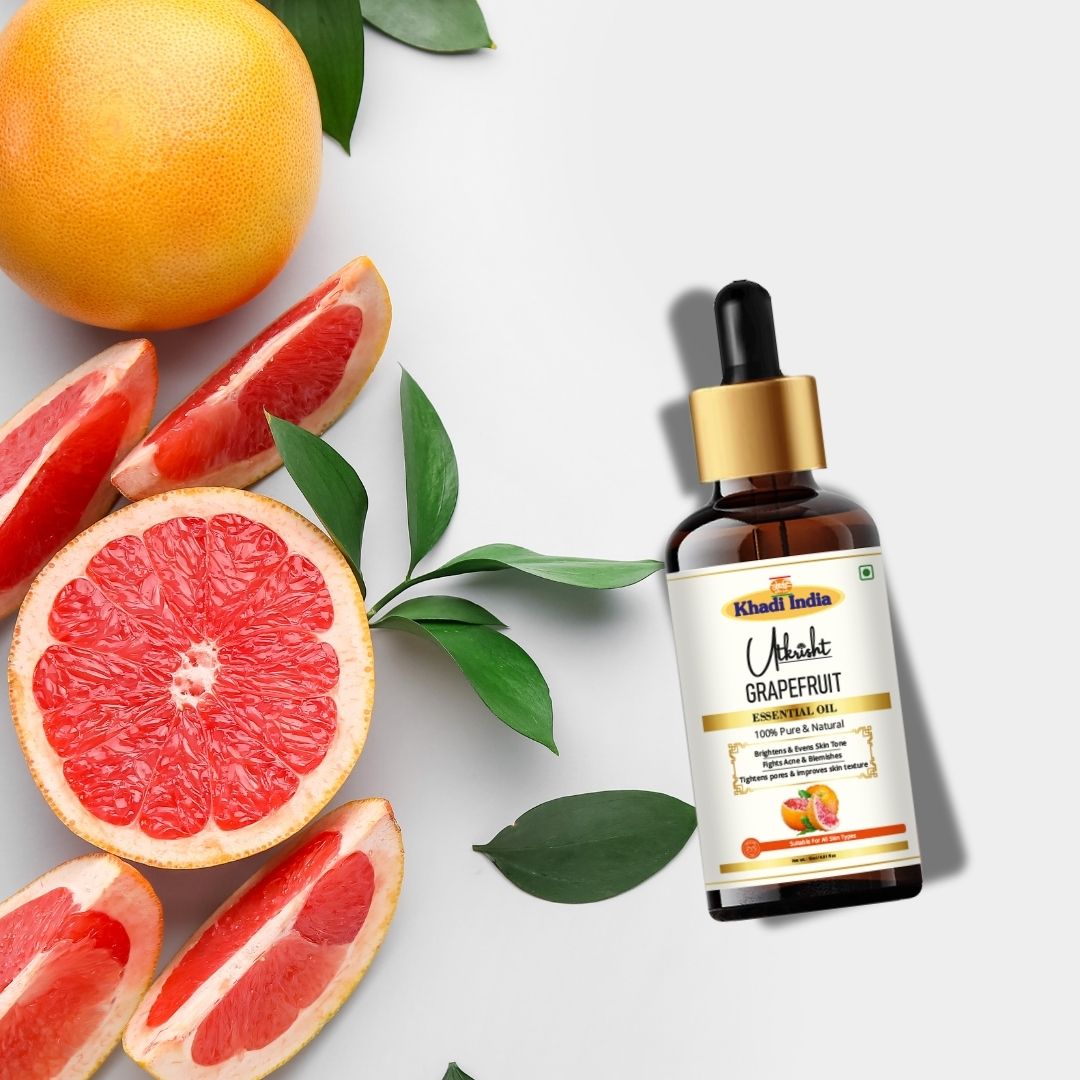 Khadi Grapefruit Essential Oil | Pure & Natural Grapefruit Oil for Face & Skin Care | Essential Oil for Oily & Acne-Prone Skin | Brightening & Refreshing Aromatherapy Oil | 15 ml