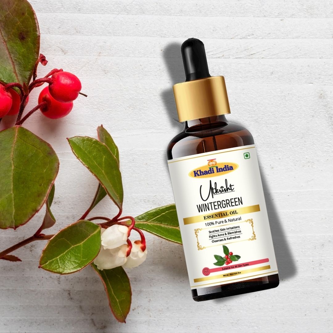 Khadi Wintergreen Essential Oil | Pure & Natural Wintergreen Oil for Body & Muscle Care | Warming Essential Oil for Massage, Joint & Muscle Wellness | Aromatherapy Oil | 15 ml