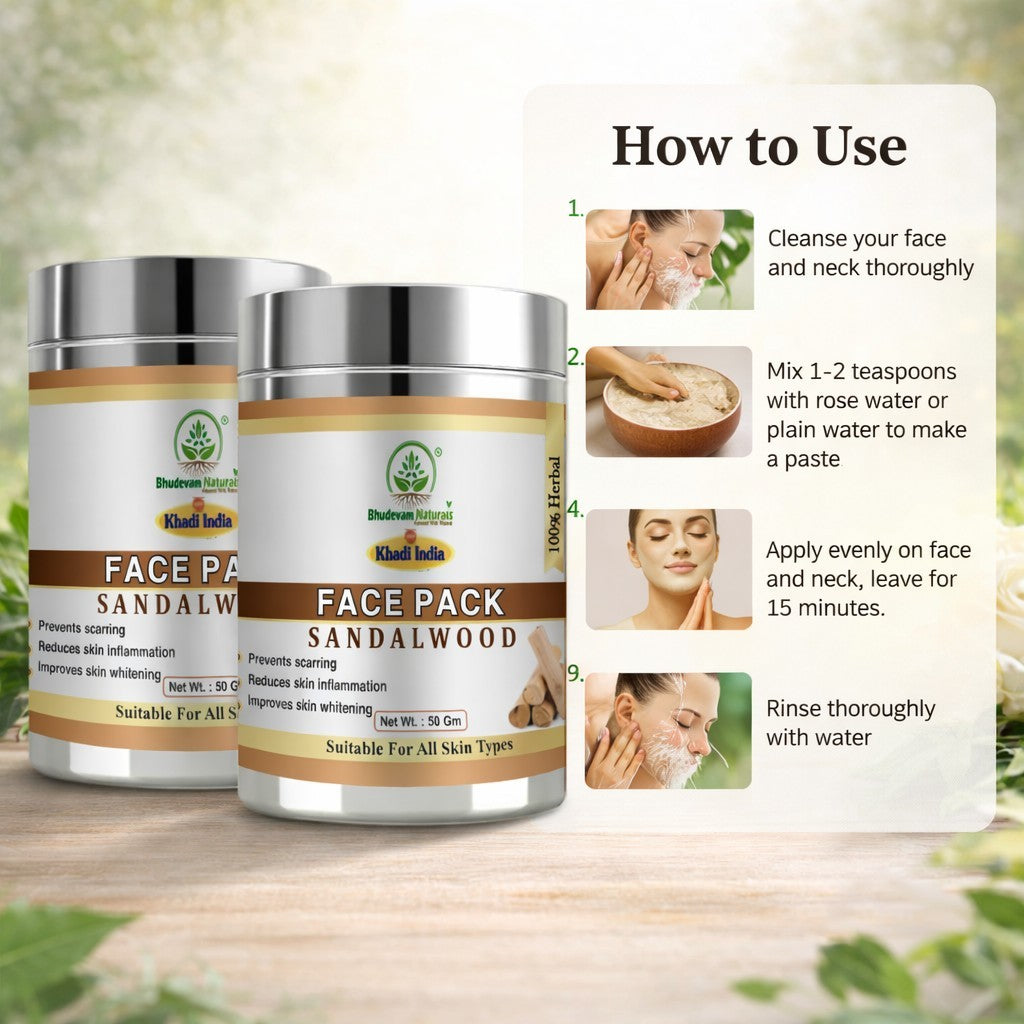 Bhudevam Naturals Khadi Sandalwood Face Pack for Skin Brightening & Glow- 100GM (Pack of 2)