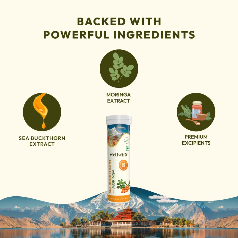 WellWith Sea Buckthorn + Moringa Effervescent Tablets (15 Tablets)