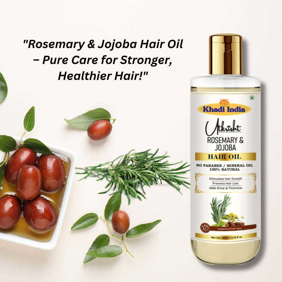 Utkrisht Khadi Pure Rosemary & Jojoba Hair Oil | Lightweight Herbal Formula for Hair Growth, Hair Fall Control & Scalp Balance
