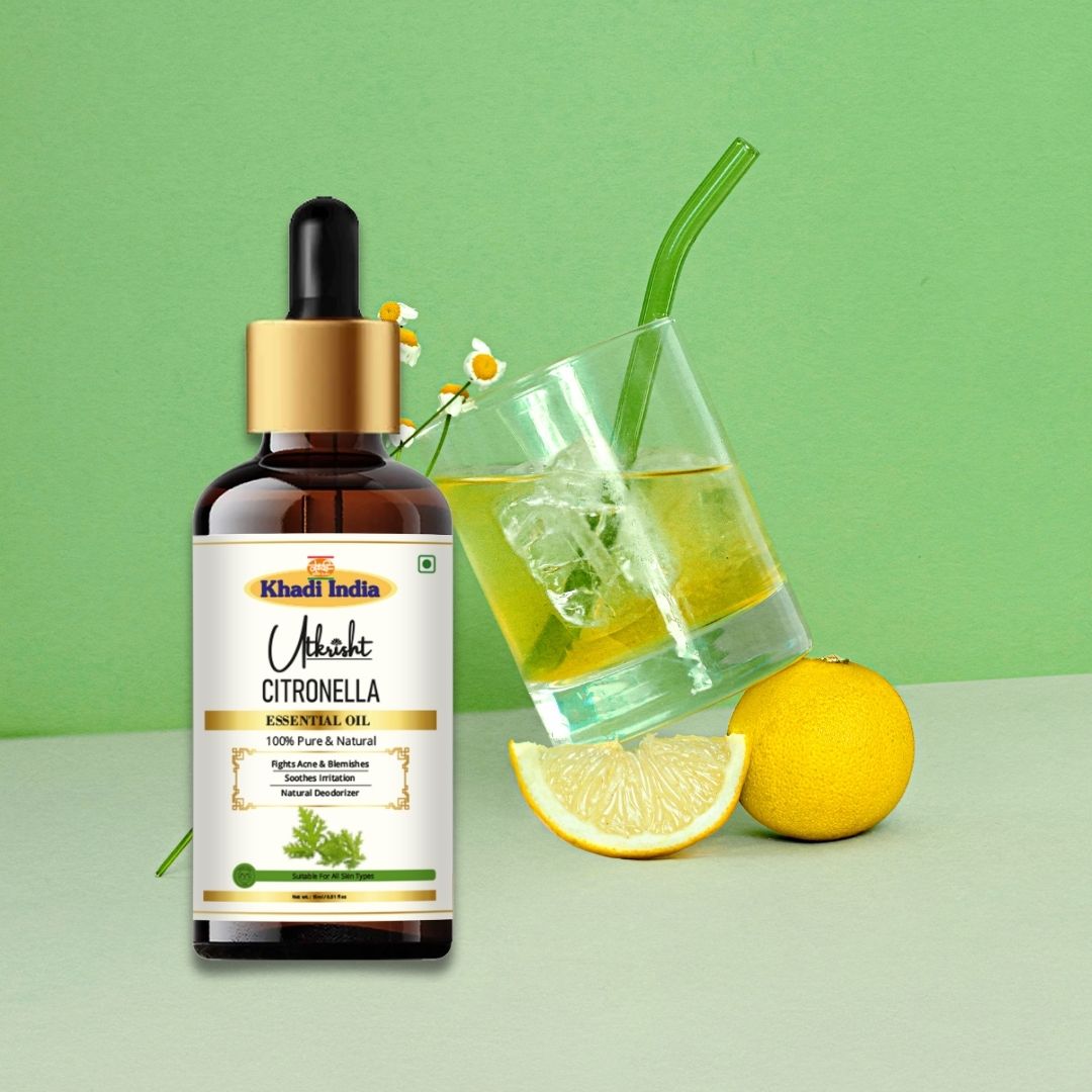 Khadi Citronella Essential Oil | Pure & Natural Citronella Oil for Home & Body Care | Essential Oil for Fresh Aroma & Outdoor Insect Protection | Aromatherapy & Diffuser Oil | 15 ml