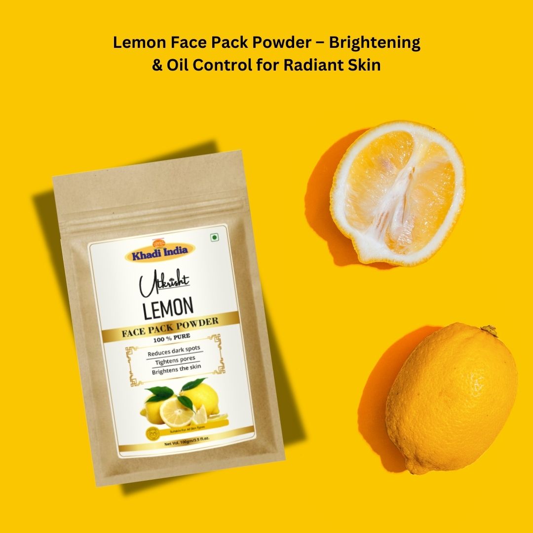 Khadi Lemon Powder for Face & Skin | 100% Natural Lemon Peel Powder | Vitamin C-Rich Face Pack for Skin Brightening & De-Tan Care | Helps Control Excess Oil & Improve Skin Texture | For All Skin Types | 100 gm