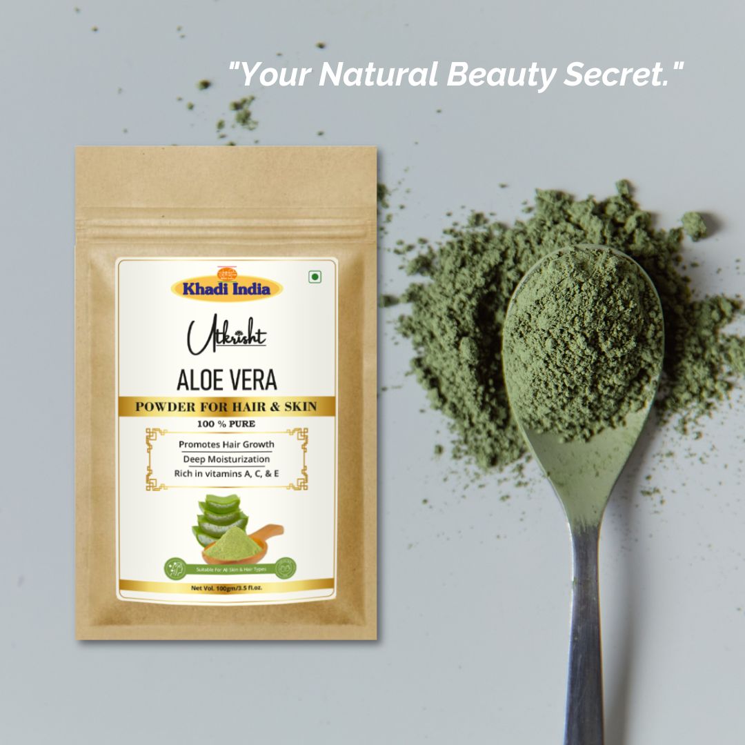 Khadi Aloe Vera Powder for Face, Skin & Hair | 100% Natural Aloe Vera Leaf Powder | Hydrating & Soothing Herbal Powder | Helps Moisturize Skin & Nourish Scalp | Face Pack & Hair Mask | For All Skin & Hair Types | 100 gm