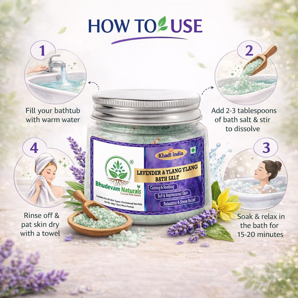 Bhudevam Naturals Khadi Lavender & Basil Bath Salts – Relaxing Aromatherapy Soak for Stress Relief, Muscle Relaxation & Skin Care- 200GM