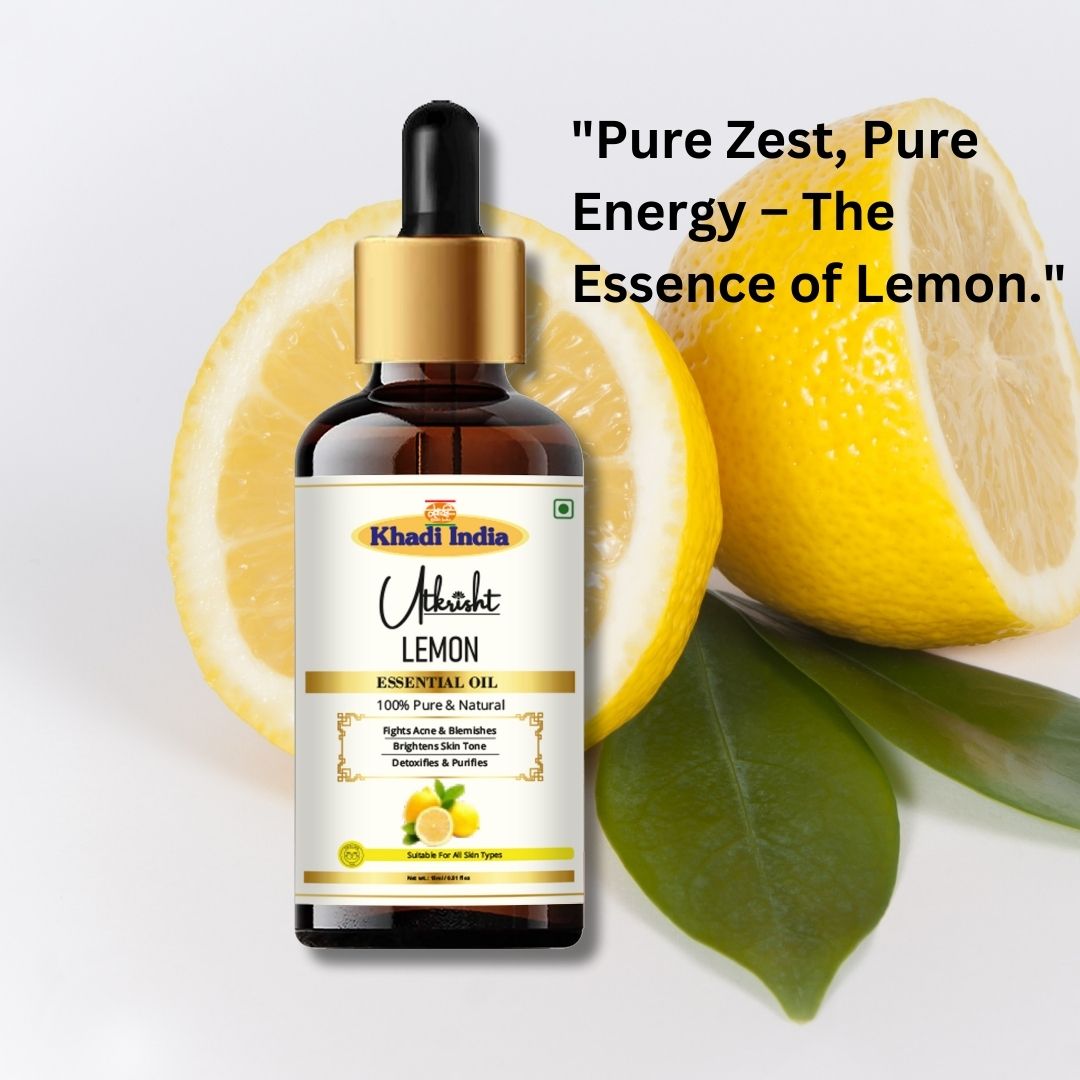 Khadi Lemon Essential Oil | Pure & Natural Lemon Oil for Face & Skin Care | Essential Oil for Oily & Acne-Prone Skin | Brightening & Refreshing Aromatherapy Oil | 15 ml