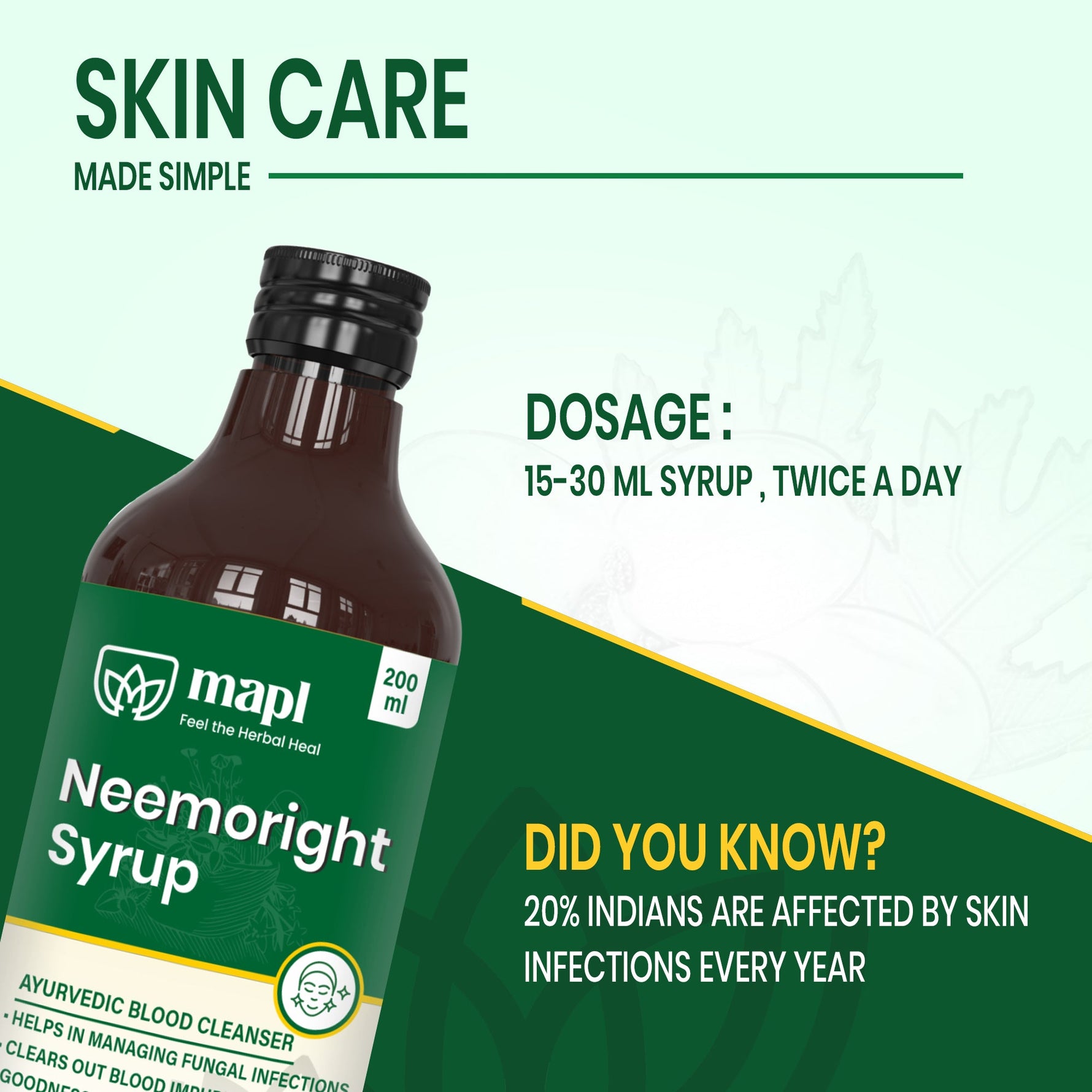 MAPL Neemoright Syrup | Ayurvedic Blood Purifier & Skin Care | Reduces Acne, Itching, Inflammation, Fights Skin Infections & Boosts Immunity | 200 ml