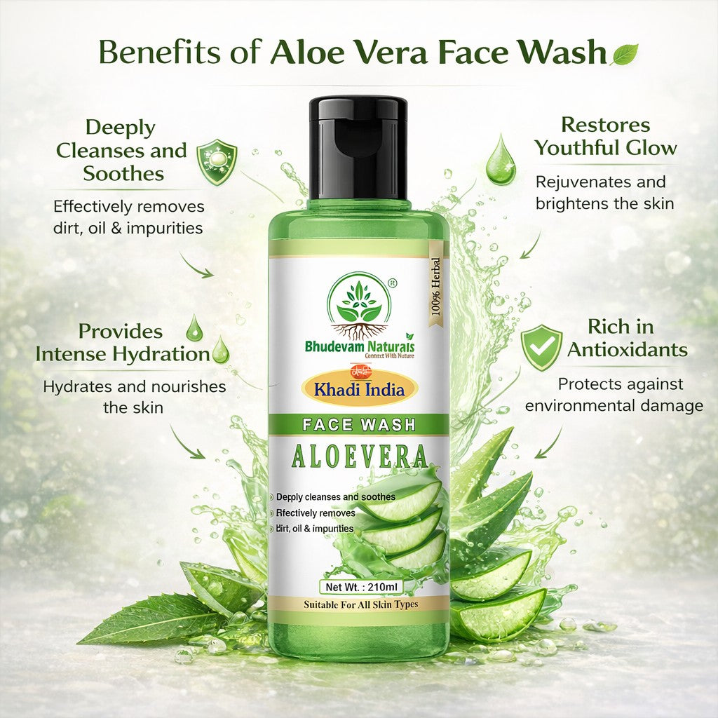 Bhudevam Naturals Khadi Aloe Vera Face Wash – Gentle Daily Cleansing for Soft & Hydrated Skin -  420ML (Pack of 2)