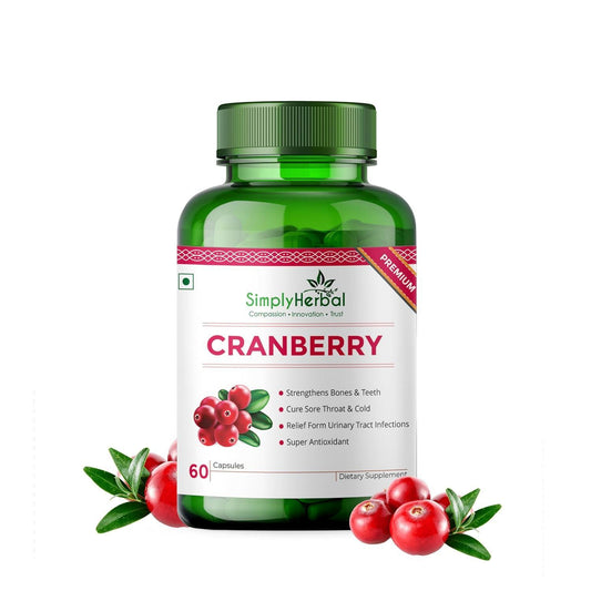 Simply Herbal D Mannose Cranberry Capsules 800 MG Supplement With Powerful Probiotics & Anti-oxidants Promotes Urinary Tract Health, Strong Bones & Teeth For Women & Men (60 Capsules)