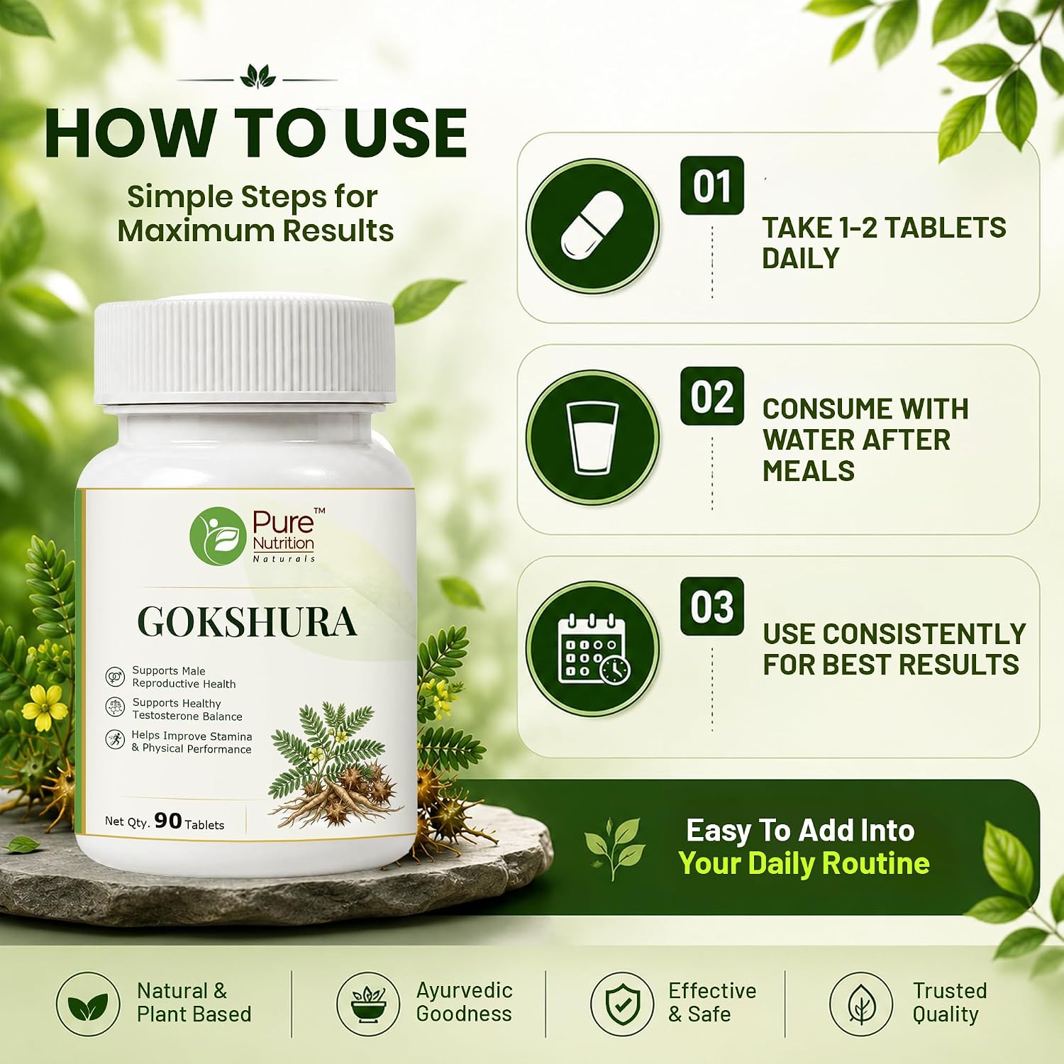 Pure Nutrition Gokshura Tablets (250mg | 90 Tablets)